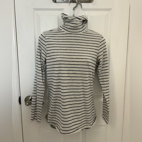 Grey and Black Stripe, Stretch Cotton Turtle Neck, Sz M - Picture 1 of 6